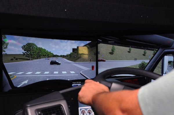 Life-like simulation mimics real world road conditions as part of Del Mar College’s training for a commercial driver’s license. The Del Mar transportation classroom rolls to the students on a big rig truck. Courtesy photo.