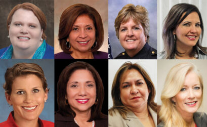 Being honored at the Y Women in Careers Banquet on March 1 are (clockwise from top left) Amy Aldridge Sanford, associate vice president of Academic Affairs at Texas A&M University-Corpus Christi; Dolores Guerrero, dean of the College of Arts and Sciences at Texas A&M University-Kingsville; Kelly Isaacks, commander of the Corpus Christi Police Department; Vienna J. Flores, president/CEO of Tukasa Creations; Darcy Schroeder, public affairs manager for Valero Bill Greehey Refinery; Rosie Gonzalez Collin, director of Community Relations for the Port of Corpus Christi; Maria Rodriguez Casas, superintendent of schools for Brooks County Independent School District; and Lori Dellinger, market president at Frost Bank. Courtesy photos