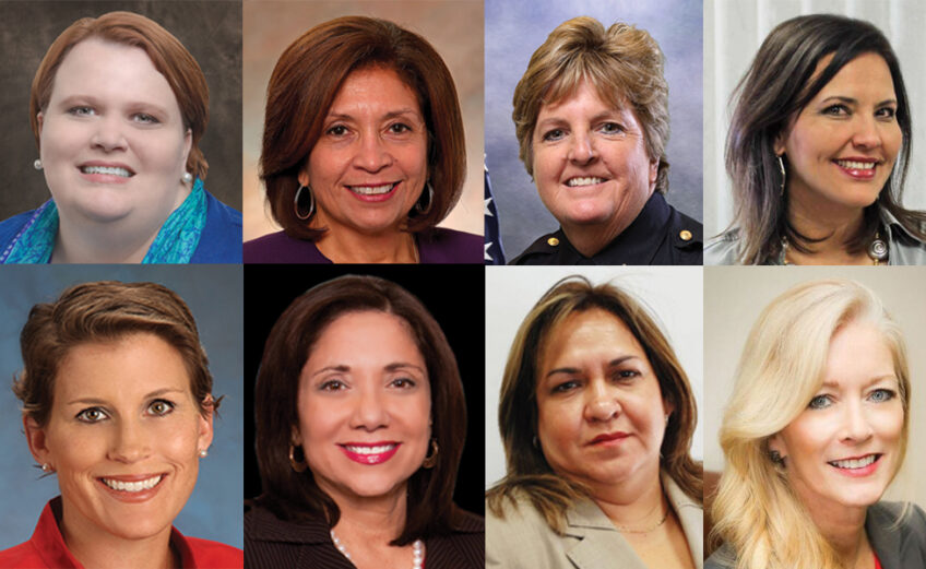 Being honored at the Y Women in Careers Banquet on March 1 are (clockwise from top left) Amy Aldridge Sanford, associate vice president of Academic Affairs at Texas A&M University-Corpus Christi; Dolores Guerrero, dean of the College of Arts and Sciences at Texas A&M University-Kingsville; Kelly Isaacks, commander of the Corpus Christi Police Department; Vienna J. Flores, president/CEO of Tukasa Creations; Darcy Schroeder, public affairs manager for Valero Bill Greehey Refinery; Rosie Gonzalez Collin, director of Community Relations for the Port of Corpus Christi; Maria Rodriguez Casas, superintendent of schools for Brooks County Independent School District; and Lori Dellinger, market president at Frost Bank. Courtesy photos