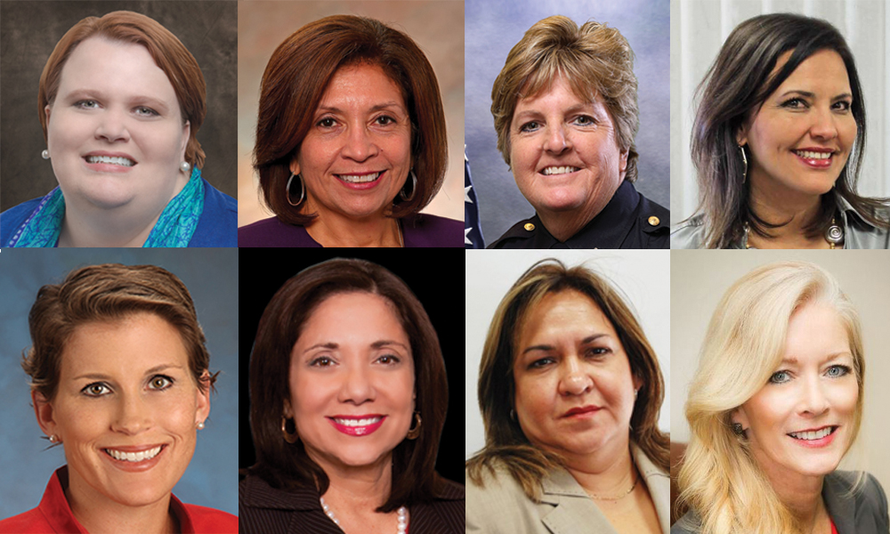 Being honored at the Y Women in Careers Banquet on March 1 are (clockwise from top left) Amy Aldridge Sanford, associate vice president of Academic Affairs at Texas A&M University-Corpus Christi; Dolores Guerrero, dean of the College of Arts and Sciences at Texas A&M University-Kingsville; Kelly Isaacks, commander of the Corpus Christi Police Department; Vienna J. Flores, president/CEO of Tukasa Creations; Darcy Schroeder, public affairs manager for Valero Bill Greehey Refinery; Rosie Gonzalez Collin, director of Community Relations for the Port of Corpus Christi; Maria Rodriguez Casas, superintendent of schools for Brooks County Independent School District; and Lori Dellinger, market president at Frost Bank. Courtesy photos