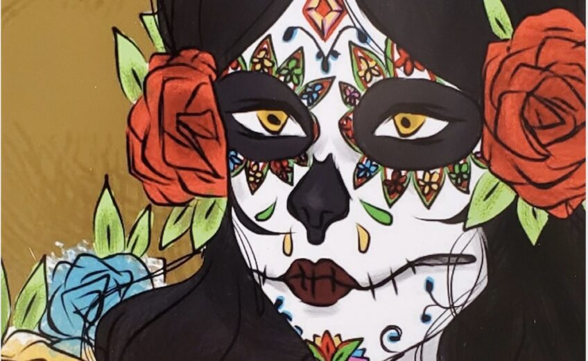 A detail of teen artist Jewelie Garcia-Grandos’ painting 'Angelita,' which is now on display at K Space Contemporary at 623 N. Chaparral St. in Corpus Christi. K Space and Electra Art Axis Tattoo are sponsoring a Dia de los Muertos altar contest in downtown Corpus Christi on Oct. 28-Nov. 13. Courtesy image