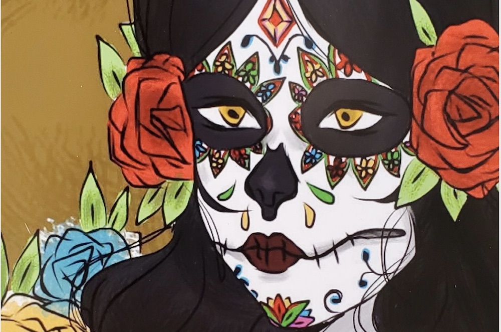 A detail of teen artist Jewelie Garcia-Grandos’ painting 'Angelita,' which is now on display at K Space Contemporary at 623 N. Chaparral St. in Corpus Christi. K Space and Electra Art Axis Tattoo are sponsoring a Dia de los Muertos altar contest in downtown Corpus Christi on Oct. 28-Nov. 13. Courtesy image