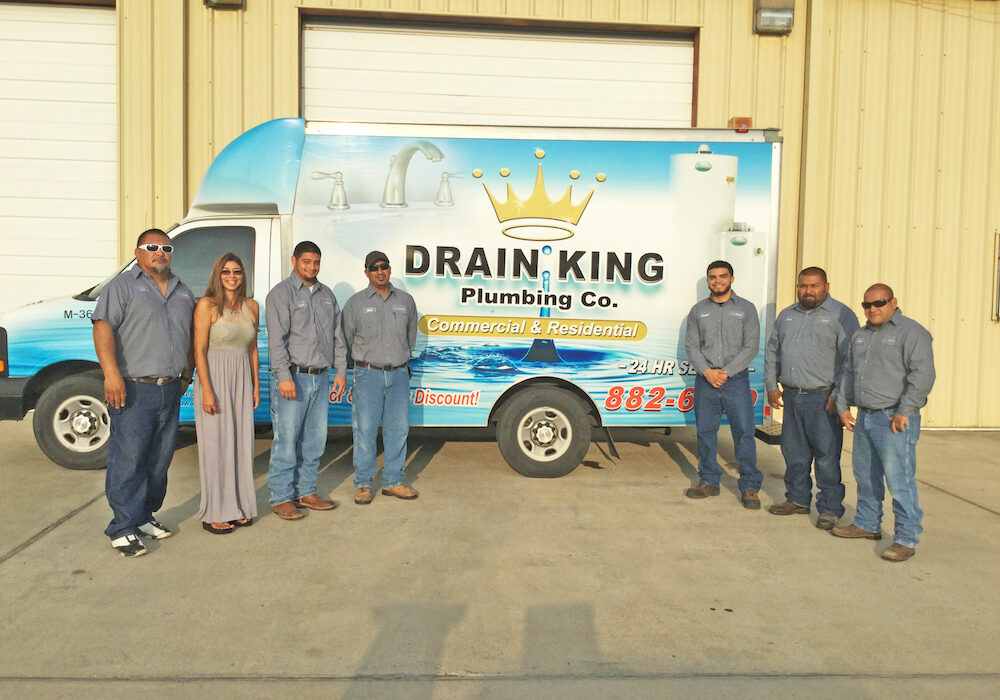 The team at Drain King Plumbing at 1506 Morgan Ave. in Corpus Christi. The 30-year-old growing company moved to its newest location three years ago. Photo by Linda Ramirez