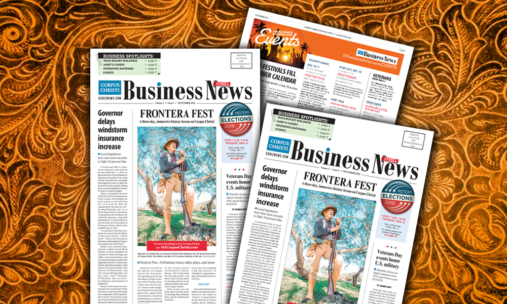 The November issue of Corpus Christi Business News highlights the Frontera Fest, the new Nueces County sheriff, local businesses, events, volunteers, and more.