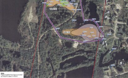 A map showing where two of the three Ballard Pits are located near Robstown. A public meeting is planned for Thursday, Nov. 5, to discuss the continued cleanup of the Superfund site. Courtesy image