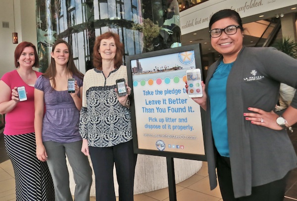 La Palmera Mall staffers proud to take the pledge to “Leave It Better Than You Found it.” (L-R) Cheryl Mathews, administrative assistant; Danielle Redden, marketing coordinator; Pauletta Snyder, controller; Kristina Avila, executive assistant. Staff Photo