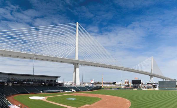 An architect's rendering of what the new Harbor Bridge could look like from Whataburger Field. The bridge is expected to be the largest cable-stayed bridge in the U.S. and the third largest in the world. Courtesy Illustration