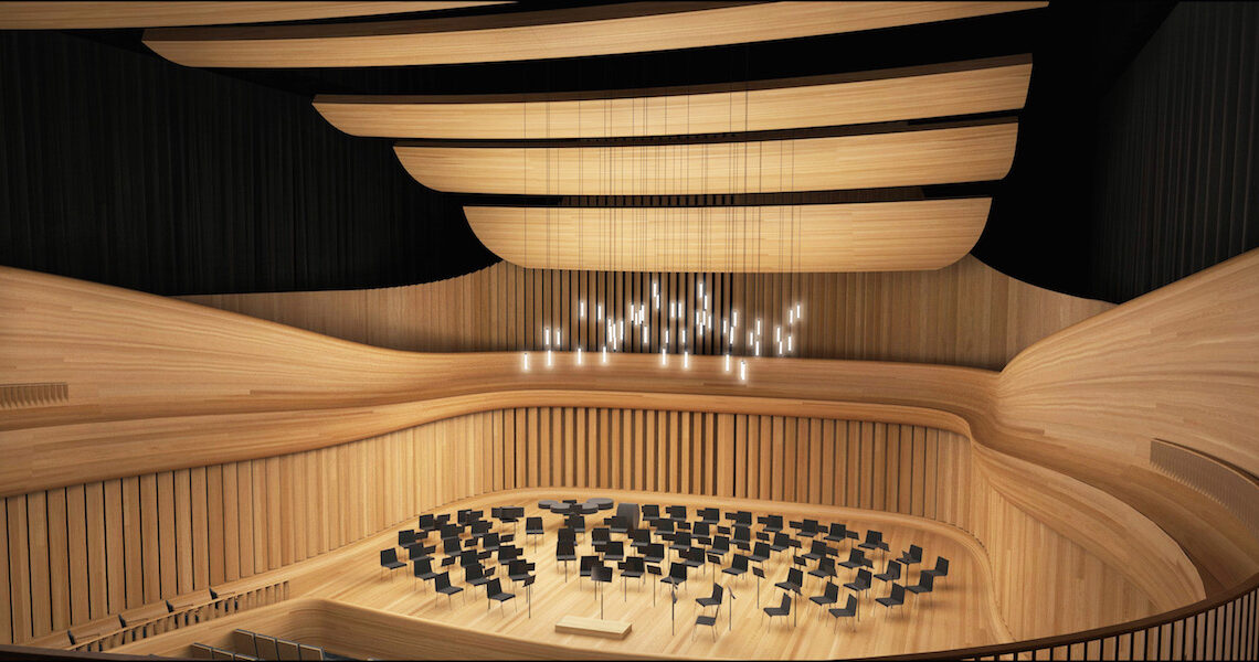 An architect’s rendering of what the performance hall inside the new Texas A&M University-Kingsville Education Complex and Music Building will look like. Construction of the $60 million project is expected to begin in June. Courtesy photo