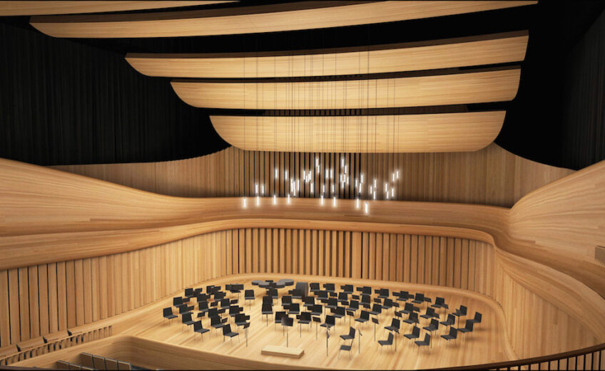 An architect’s rendering of what the performance hall inside the new Texas A&M University-Kingsville Education Complex and Music Building will look like. Construction of the $60 million project is expected to begin in June. Courtesy photo