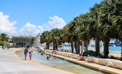 From North Bayfront Park, visitors get a panoramic view of Corpus Christi Bay, the USS Lexington and the American Bank Center. Photo by JoAnna Kopp
