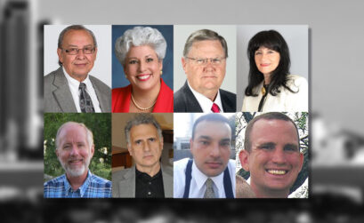 Mayoral candidates for the May 6 special election in Corpus Christi are (from top left, clockwise): Reynaldo “Ray” Madrigal, Nelda Martinez, Joe McComb, Margareta Fratila, Jonathan Garison, James Hernandez, Mark Di Carlo, and Larry White. Courtesy photos