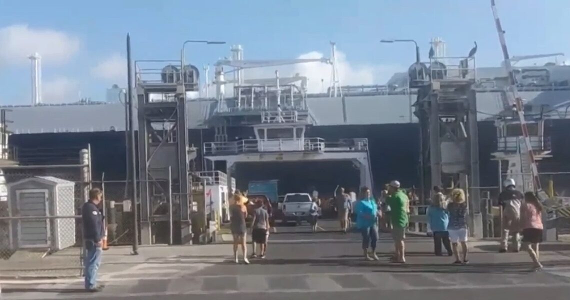 An inbound LNG tanker had a close call with the Texas 361 ferry, which evacuated as tugboats managed to steer the giant vessel clear just in time. The incident occurred August 12, just hours before a public meeting with the Port of Corpus Christi to discuss building an oil and gas terminal with two ship docks on Harbor Island. Two days later, another company, Axis Midstream, announced it also plans to build a similar terminal, also with two docks. Courtesy photo from video footage