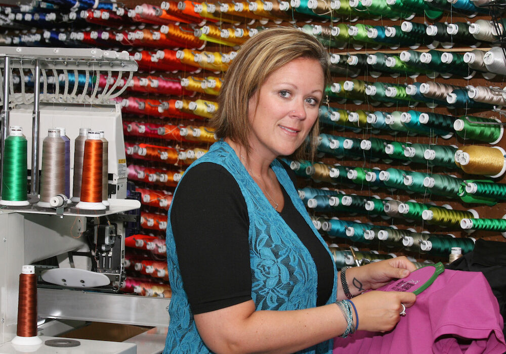 In addition to branding novelty items, Gambler Specialties does screen printing and embroidery in-house to put your logo on everything from bags to coveralls, said Lisa Carmickle, who works at the shop with her father and owner, Steve Gamble. Photo by Carrie Robertson Meyer/Third Coast Photo