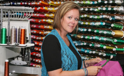 In addition to branding novelty items, Gambler Specialties does screen printing and embroidery in-house to put your logo on everything from bags to coveralls, said Lisa Carmickle, who works at the shop with her father and owner, Steve Gamble. Photo by Carrie Robertson Meyer/Third Coast Photo