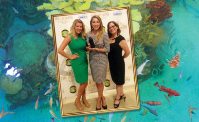 Accepting the first HOSPiS awards May 9, 2017, were (from left) sales manager Anna Jones, Director of Sales Jennifer Vela, and sales representative Julie Gonzales for the Texas State Aquarium. Visit Corpus Christi will hold its now-annual HOSPiS awards gala on April 29. Deadline to nominate for the award is March 15. Courtesy photo