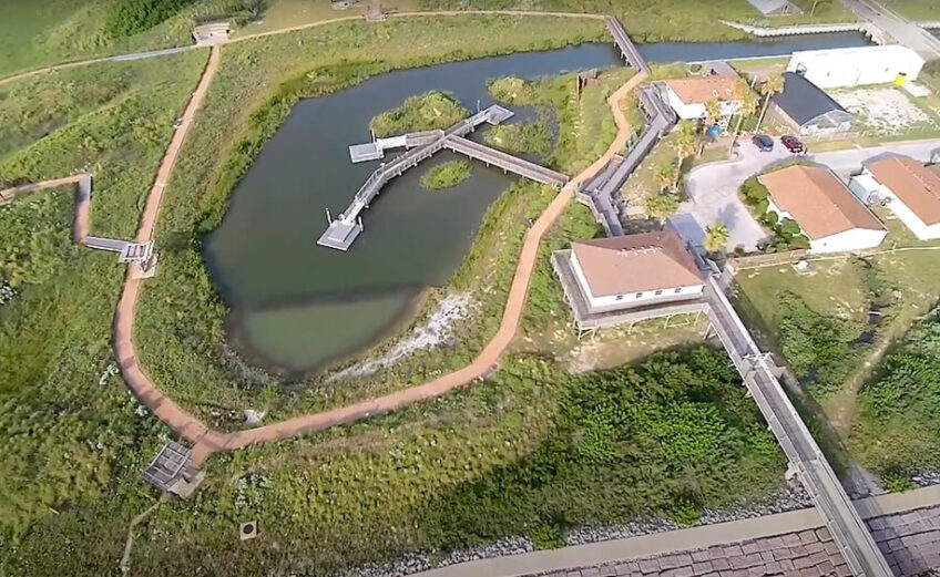 An aerial view of the Wetlands Education Center at the University of Texas Marine Science Institute in Port Aransas. The center reopened to the public on May 11, 2021, four years after it closed due to damage from Hurricane Harvey. Courtesy photo