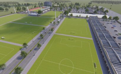 An artist’s rendering of the multi-purpose sports fields to be built on the Westside of Corpus Christi next year by Next Sports Co. Company owner Dr. Kingsley Okonkwo also owns the city’s professional Football Club, the Sharks. Courtesy image