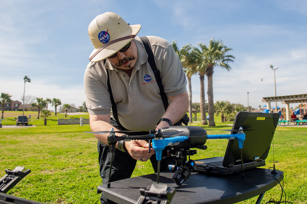 Corpus Christi’s urban landscape will serve as a backdrop for a drone testing project between NASA and the Texas A&M University-Corpus Christi’s Lone Stone Unmanned Aircraft Systems Center for Excellence & Innovation. A Lone Star scientist works with a drone in the city’s Cole Park recently. Courtesy photo