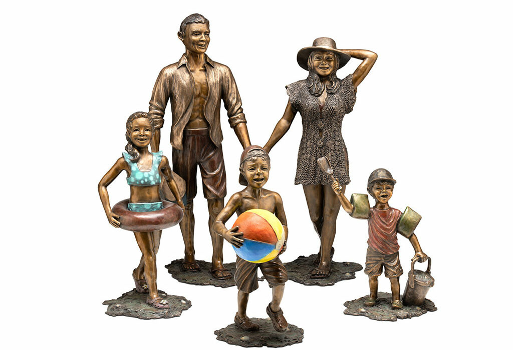 Beach Day' by artist Kathy Wardle is a three-quarter-life-size bronze sculpture of a happy beach-bound family. It will be installed in Rockport on May 4. Courtesy photo