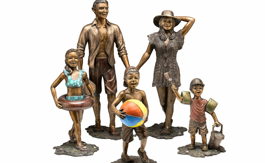 Beach Day' by artist Kathy Wardle is a three-quarter-life-size bronze sculpture of a happy beach-bound family. It will be installed in Rockport on May 4. Courtesy photo