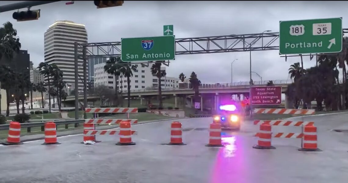 Entrance ramps to the Harbor Bridge were closed as of Sunday afternoon and will not reopen until weather conditions improve, possibly on Thursday, Feb. 18. Screen capture image