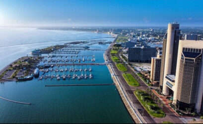 An aerial view of downtown Corpus Christi, which includes the seawall and the Corpus Christi Marina. Courtesy photo