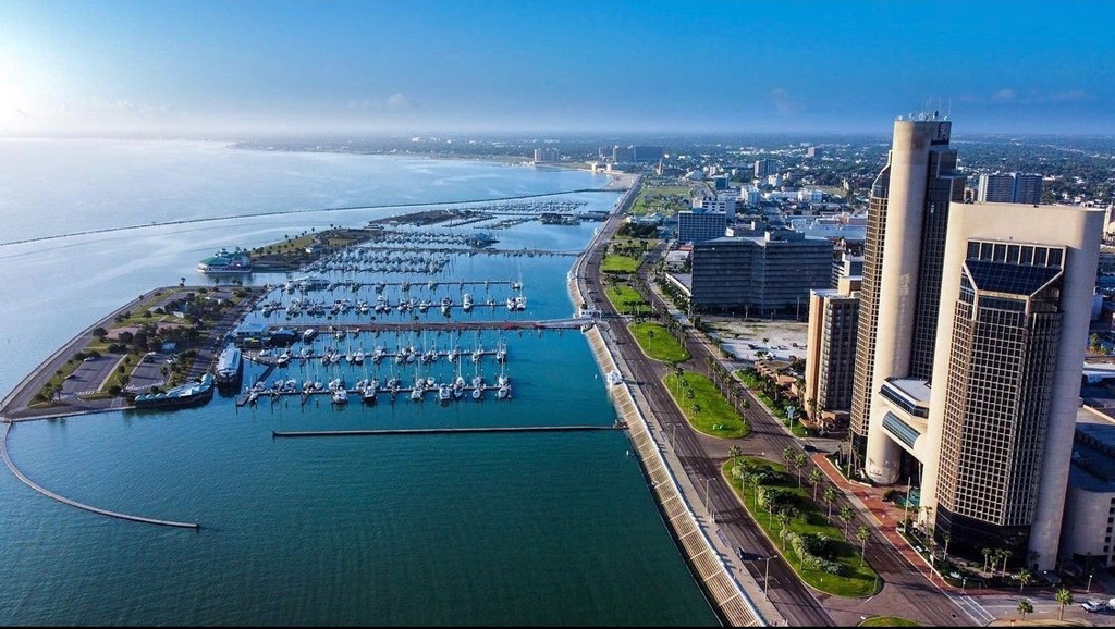 An aerial view of downtown Corpus Christi, which includes the seawall and the Corpus Christi Marina. Courtesy photo