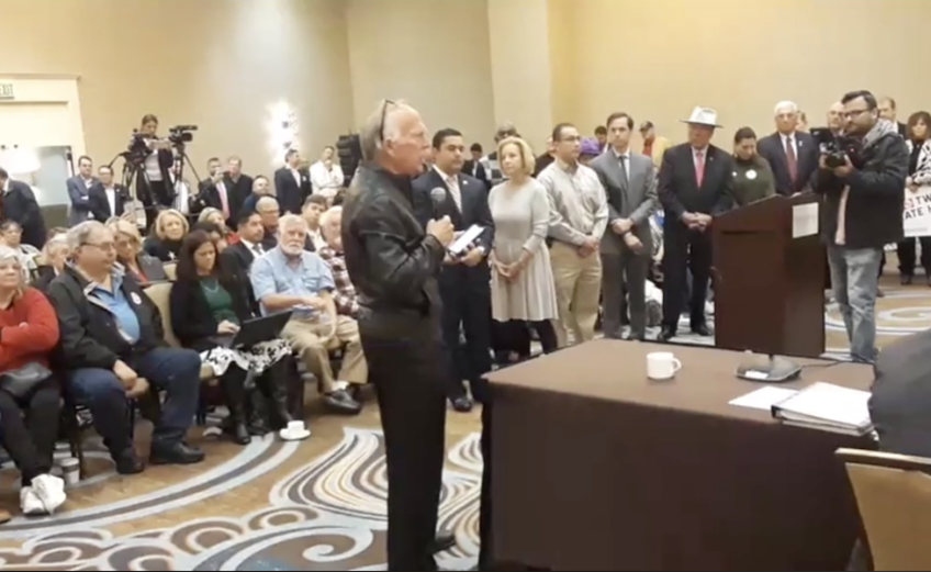 A large crowd of people opposed to an increase in windstorm insurance rates attended the quarterly meeting of the Texas Windstorm Insurance Association in Corpus Christi on December 10, 2019. Rep. Todd Hunter, a vocal opponent of TWIA rate increases and of how TWIA has been conducting business, spoke during the public comment period. Courtesy photo