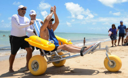 With buoyant wheels and armrests, WaterWheels are floating wheelchairs that make the beach an inclusive experience for those with special needs. WaterWheels make the beach accessible for all wheelchairs. Courtesy photo