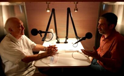 Solomon Ortiz and his son, Solomon Ortiz Jr., both of Corpus Christi, record a conversation with StoryCorps, an organization that preserves recordings of people’s stories in the Library of Congress. Photo courtesy of Minority Advancement Project of Texas