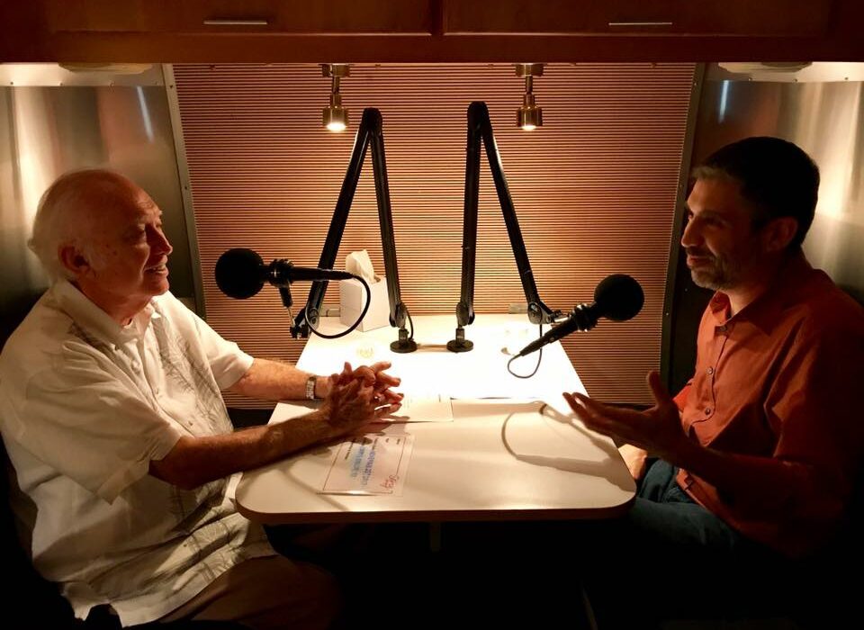 Solomon Ortiz and his son, Solomon Ortiz Jr., both of Corpus Christi, record a conversation with StoryCorps, an organization that preserves recordings of people’s stories in the Library of Congress. Photo courtesy of Minority Advancement Project of Texas