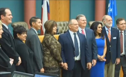 The Corpus Christi City Council class of 2018 was sworn in Dec. 13, 2016. It quickly changed and is still rearranging. At center is newly elected Mayor Dan McQueen, center, who resigned his position 37 days later. Also shown are (from left) Federal Judge Janis Jack and members Michael Hunter, Lucy Rubio, Ben Molina, McQueen, Joe McComb (who is now mayor after the May special election), Paulette Guajardo, Greg Smith and Rudy Garza Jr. Another new member will be appointed June 20. Courtesy photo