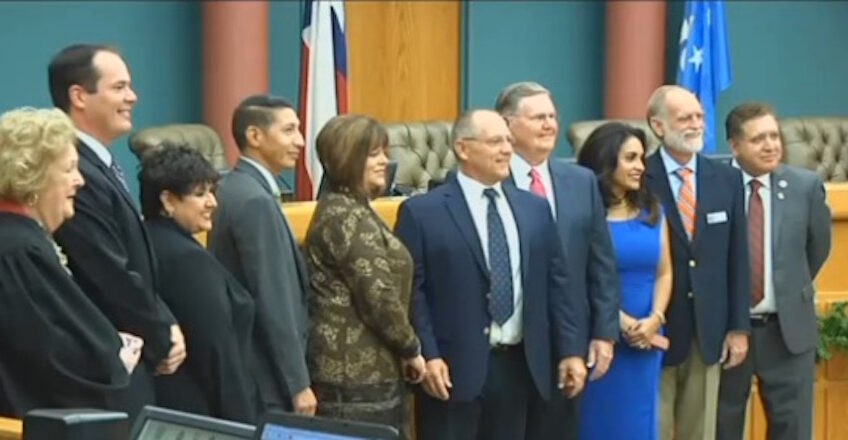 The Corpus Christi City Council class of 2018 was sworn in Dec. 13, 2016. It quickly changed and is still rearranging. At center is newly elected Mayor Dan McQueen, center, who resigned his position 37 days later. Also shown are (from left) Federal Judge Janis Jack and members Michael Hunter, Lucy Rubio, Ben Molina, McQueen, Joe McComb (who is now mayor after the May special election), Paulette Guajardo, Greg Smith and Rudy Garza Jr. Another new member will be appointed June 20. Courtesy photo