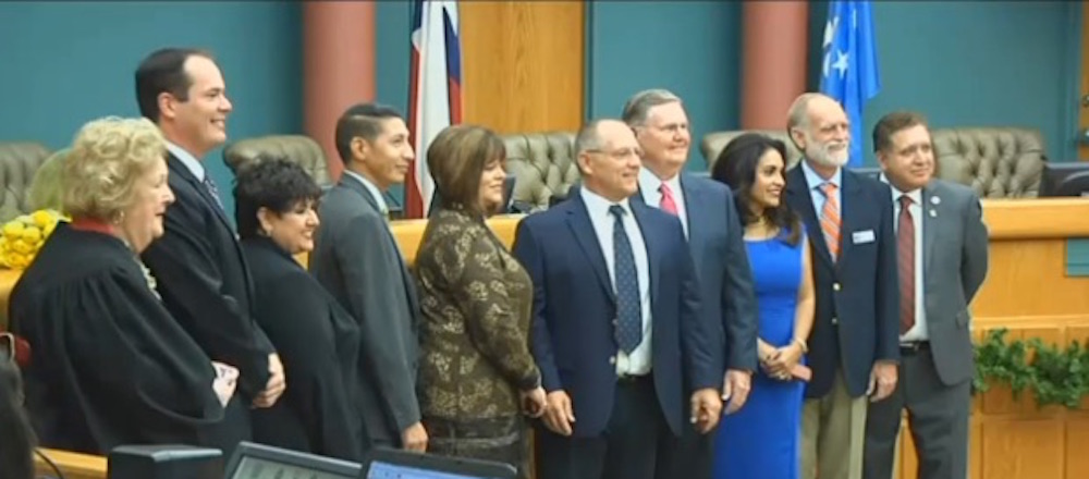 The Corpus Christi City Council class of 2018 was sworn in Dec. 13, 2016. It quickly changed and is still rearranging. At center is newly elected Mayor Dan McQueen, center, who resigned his position 37 days later. Also shown are (from left) Federal Judge Janis Jack and members Michael Hunter, Lucy Rubio, Ben Molina, McQueen, Joe McComb (who is now mayor after the May special election), Paulette Guajardo, Greg Smith and Rudy Garza Jr. Another new member will be appointed June 20. Courtesy photo