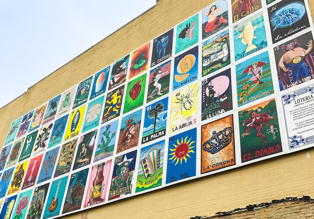 One of the most popular of the murals in downtown Corpus Christi is Loteria!, located on the south wall of 619 Chaparral St. The mural is 56 feet by 24 feet. Lorteria! merchandise is available at K Space Contemporary art gallery at 412 Starr Street. Photo by JoAnna Kopp