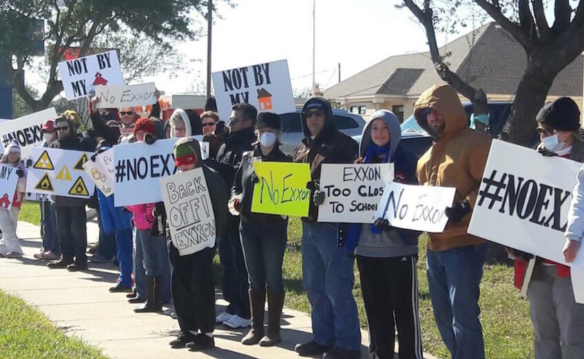 Protestors lined up in Portland on Jan. 7 in objection to a proposed Exxon steam cracking plant that could be built within two miles of three schools in the Gregory-Portland Independent School District. Courtesy photo