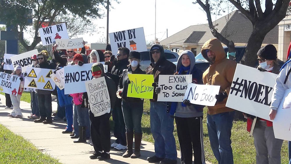 Protestors lined up in Portland on Jan. 7 in objection to a proposed Exxon steam cracking plant that could be built within two miles of three schools in the Gregory-Portland Independent School District. Courtesy photo