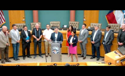 Texas Department of Transportation engineer Valente Olivarez Jr. takes questions during a media conference with Nueces County officials, who demanded the state agency be more transparent on the reasons it halted construction of the new Harbor Bridge. Attending were City Council members Mike Pusley (left) and Ben Molina, a representative from state Sen. Chuy Hinojosa’s office, state Reps. Todd Hunter and Abel Herrero, Nueces County Judge Barbara Canales, Corpus Christi City Manager Peter Zanoni, Port of Corpus Christi Board Chair Charles Zahn, and City Council members Gil Hernandez and John Martinez. Screen capture