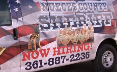 A transport van for the Nueces County Sheriff’s Office has a second job as a moving billboard advertising the department’s need for new hires. A second van should be on the road soon with the same details: Call 361-887-2235 if interested in working for the sheriff’s office. Courtesy photo