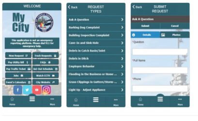 A screen capture of how the Corpus Christi’s new app My City looks on smartphones. The app allows customers to pay utility bills, report nuisances, track flight times, and more.