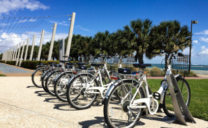 Tourists and locals alike enjoy the new bike share program along the seawall in downtown Corpus Christi. Photo by JoAnna Kopp