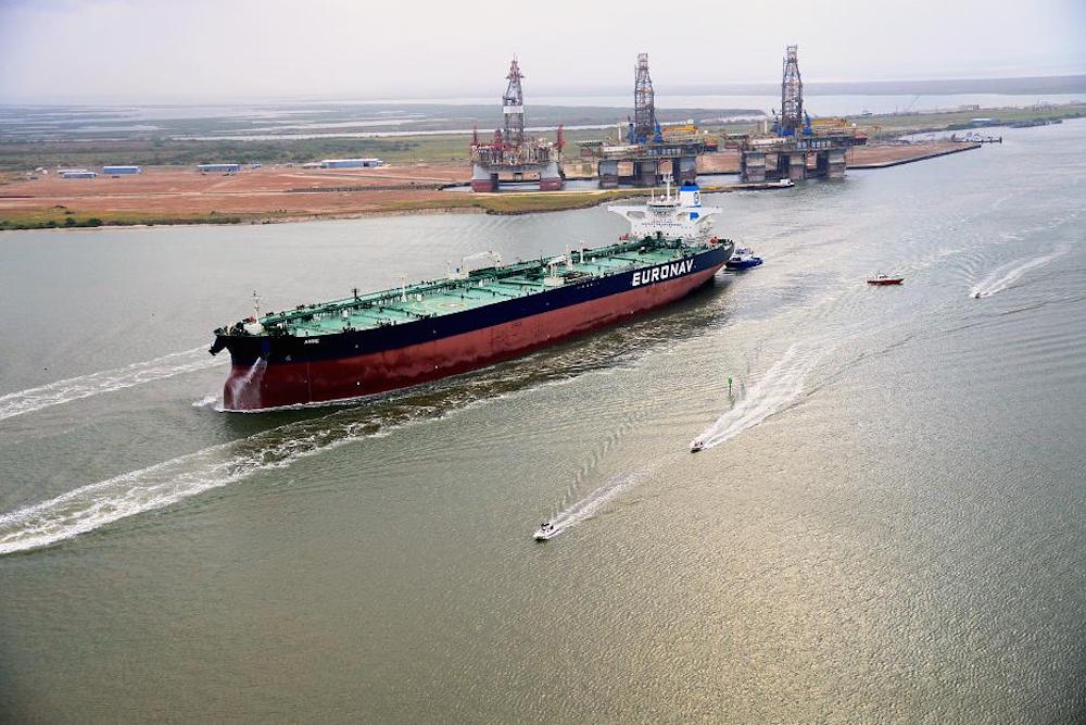 Dredging a deeper and wider ship channel into the Port of Corpus Christi is essential to allow bigger ships like the Supertanker Anne to leave full. Here the Anne docks in a trial run to Port of Corpus Christi. She came in empty, but had to be fully loaded in the Gulf of Mexico because the channel is too shallow for heavy vessels. Courtesy photo