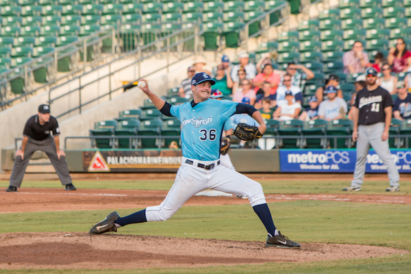 Right-handed Hooks pitcher Mark Appel, the No. 1 overall pick in the 2013 draft, at a game in July 2014. Photo by Dallas McMahon