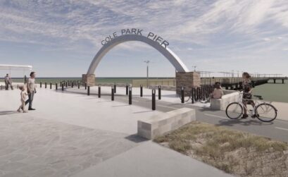 Current design plans for a new Cole Park Pier in Corpus Christi include an entrance, seating, shade, and wider walkways. Public input on amenities and design are being accepted until June 14. Courtesy image