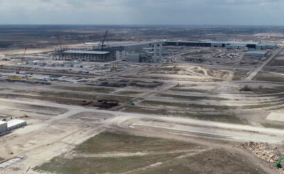 An aerial view of construction as of March 2021 at the Steel Dynamics plant in Sinton. The plant is expected to go online by the end of the year. Courtesy photo