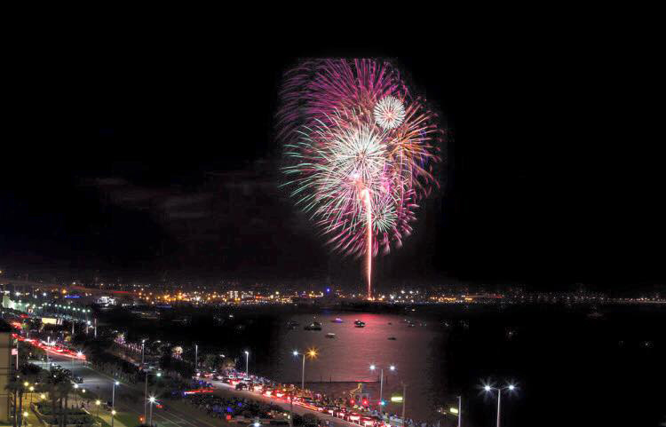 The rockets’ red glare will be visible from two locations for the Mayor’s Big Bang Fourth of July celebration this year. The city’s annual patriotic fireworks display will be shot from the USS Lexington and a barge in the middle of Corpus Christi Bay. Courtesy photo