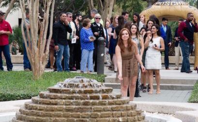 More than 200 Texas A&M University-Corpus Christi students received class rings during the fall 2016 Islander Ring Ceremony Nov. 5, 2016. The ceremony ended with the traditional Islander Ring Wish, when students throw the sand dollar they received in their ring box into the Lee Plaza fountain. The Islander ring wish ceremony symbolizes a student’s hopes and dreams for the future. Courtesy photo