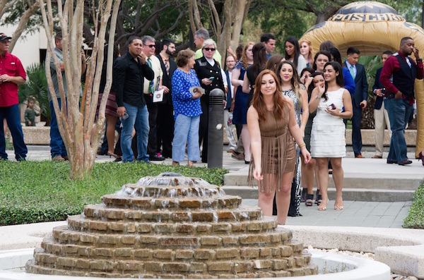 More than 200 Texas A&M University-Corpus Christi students received class rings during the fall 2016 Islander Ring Ceremony Nov. 5, 2016. The ceremony ended with the traditional Islander Ring Wish, when students throw the sand dollar they received in their ring box into the Lee Plaza fountain. The Islander ring wish ceremony symbolizes a student’s hopes and dreams for the future. Courtesy photo