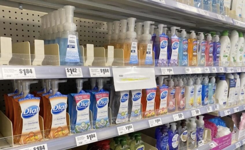 Shelves in an H-E-B store in Corpus Christi show plenty of products with only a few empty slots for hand sanitizer and soap. The store is limiting customers to four of each item until panic-buying caused by coronavirus in the United States has calmed down. So far, 11 cases are in quarantine in Texas, all from out of state. Courtesy photo