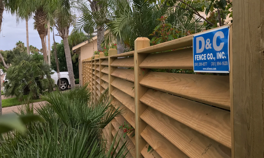 A new fence recently erected by D&C Fence Co. in Corpus Christi was built to withstand strong winds, using extra supports and spaces between wooden beams. Many of the fences erected by D&C Fence Co. withstood Category 4 winds of Hurricane Harvey on August 25, 2017.
